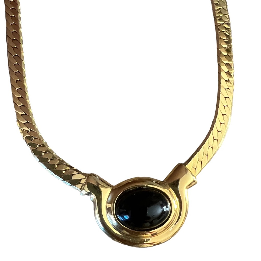 Vintage Napier Oval Black Gold Pendant Necklace - Picture 2 of 6